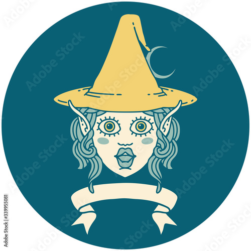 elf mage character face with banner illustration