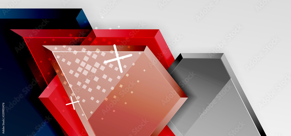 Metal glossy shiny geometric shapes with 3d effect composition. Techno futuristic vector abstract background For Wallpaper, Banner, Background, Card, Book Illustration, landing page