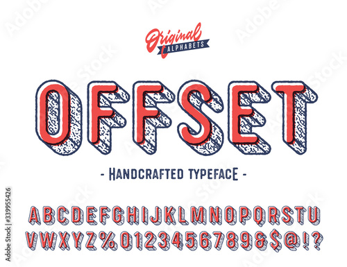 'Offset' Vintage Sans Serif Hipster Alphabet. Retro Typography with Offset Printing  Effect. Vector Illustration.