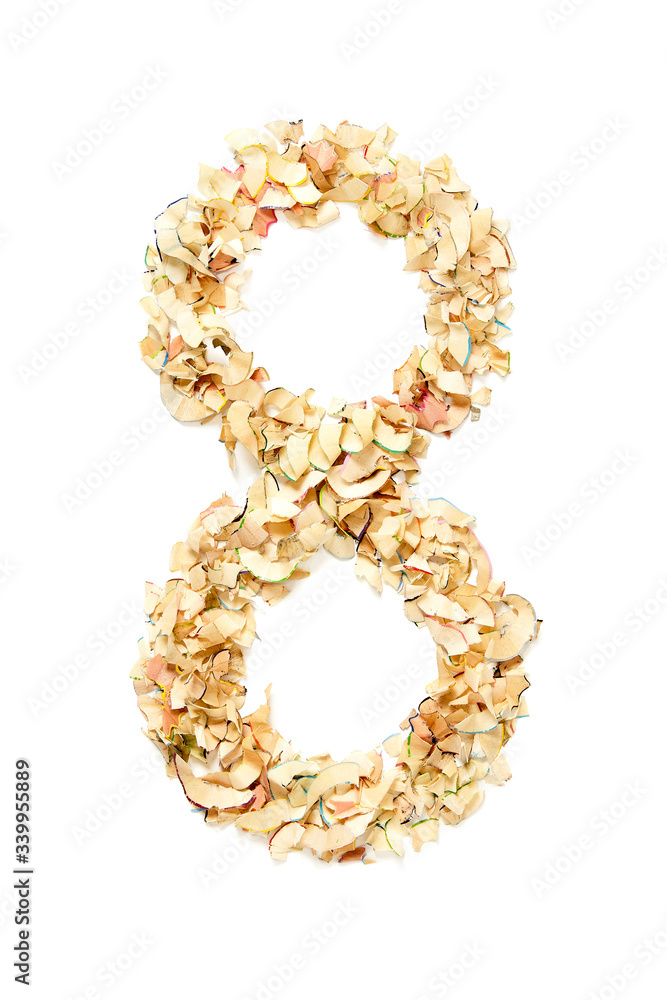 Number 8 made of pencil shavings Number 8 made of pencil shavings