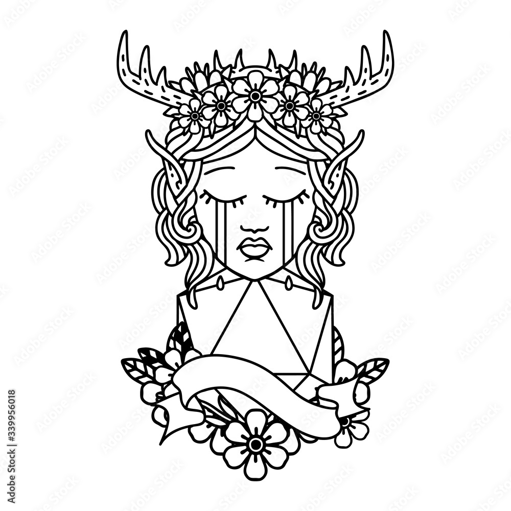crying elf druid character face with natural one roll illustration crying elf druid character face with natural one roll illustration