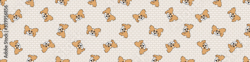 Hand drawn cute papillon dog face breed seamless border pattern. Purebred pedigree domestic dog background. Dog lover fluffy pet washi ribbon. Kennel pooch EPS 10. 