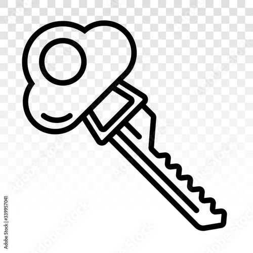 Lock key vector line art icon on a transparent background