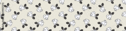 Hand drawn cute papillon puppy breed seamless border pattern. Purebred pedigree domestic dog background. Dog lover fluffy pet washi ribbon. Kennel pooch EPS 10. 