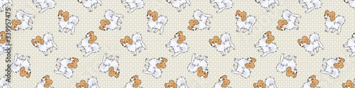 Hand drawn cute papillon dog breed seamless border pattern. Purebred pedigree domestic dog background. Dog lover fluffy pet washi ribbon. Kennel pooch EPS 10. 