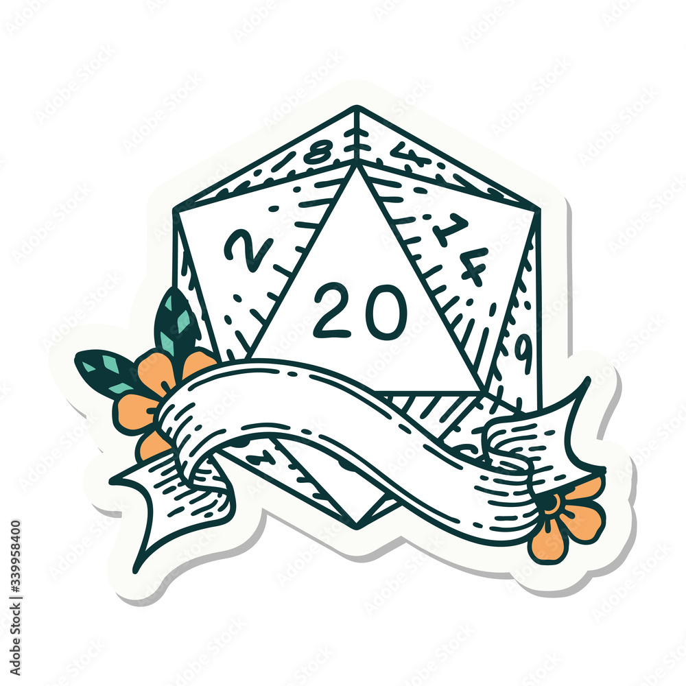 natural twenty D20 dice roll sticker natural twenty D20 dice roll sticker