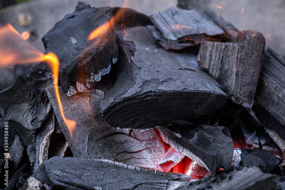 Fire burning in a fireplace. Charcoal and BBQ season. Fire burning in a fireplace. Charcoal and BBQ season.