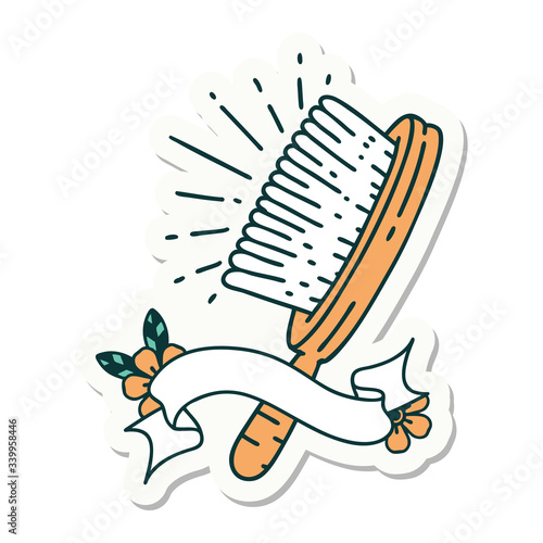 sticker of tattoo style hairbrush