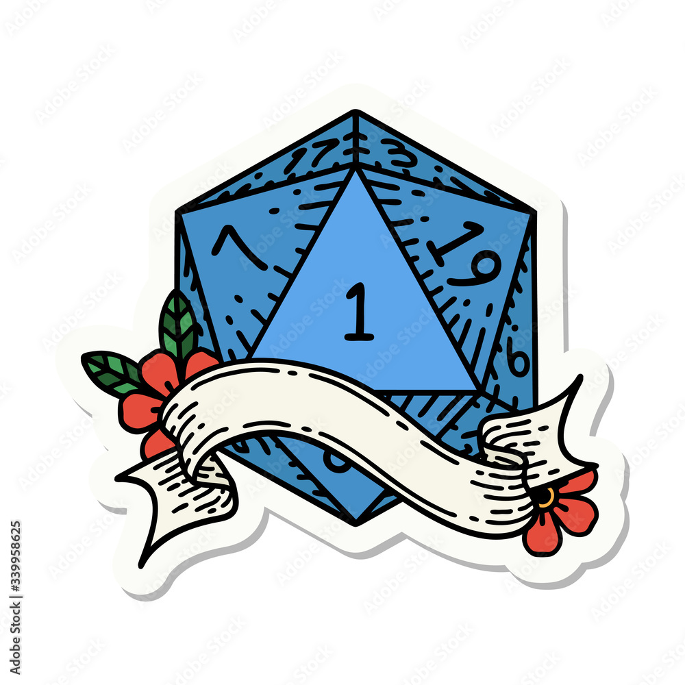 natural one d20 dice roll sticker