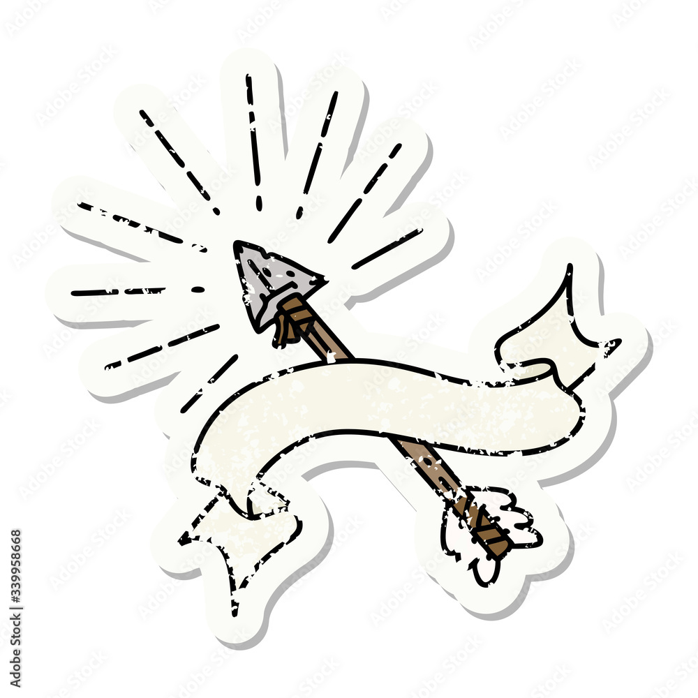 Fototapeta premium grunge sticker of tattoo style old flint tip arrow