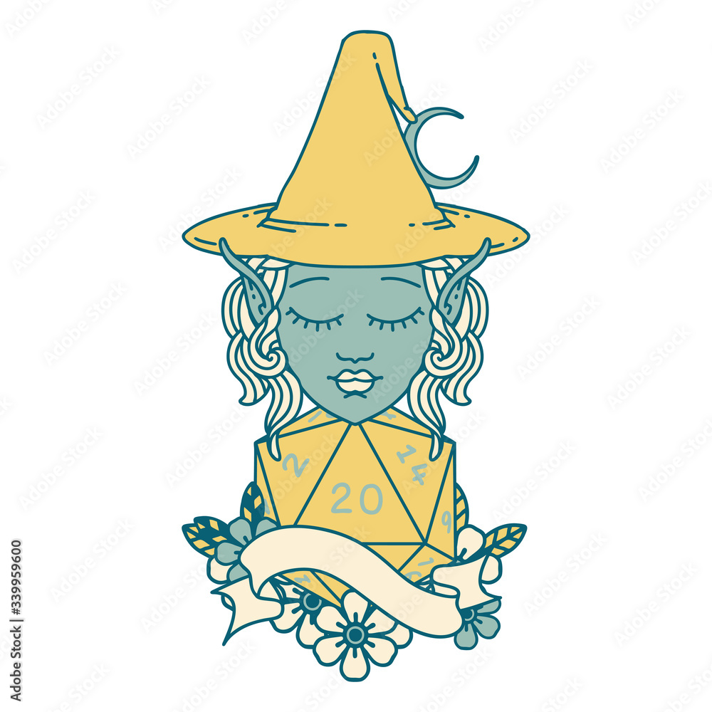 elf mage character with natural twenty dice roll illustration elf mage character with natural twenty dice roll illustration