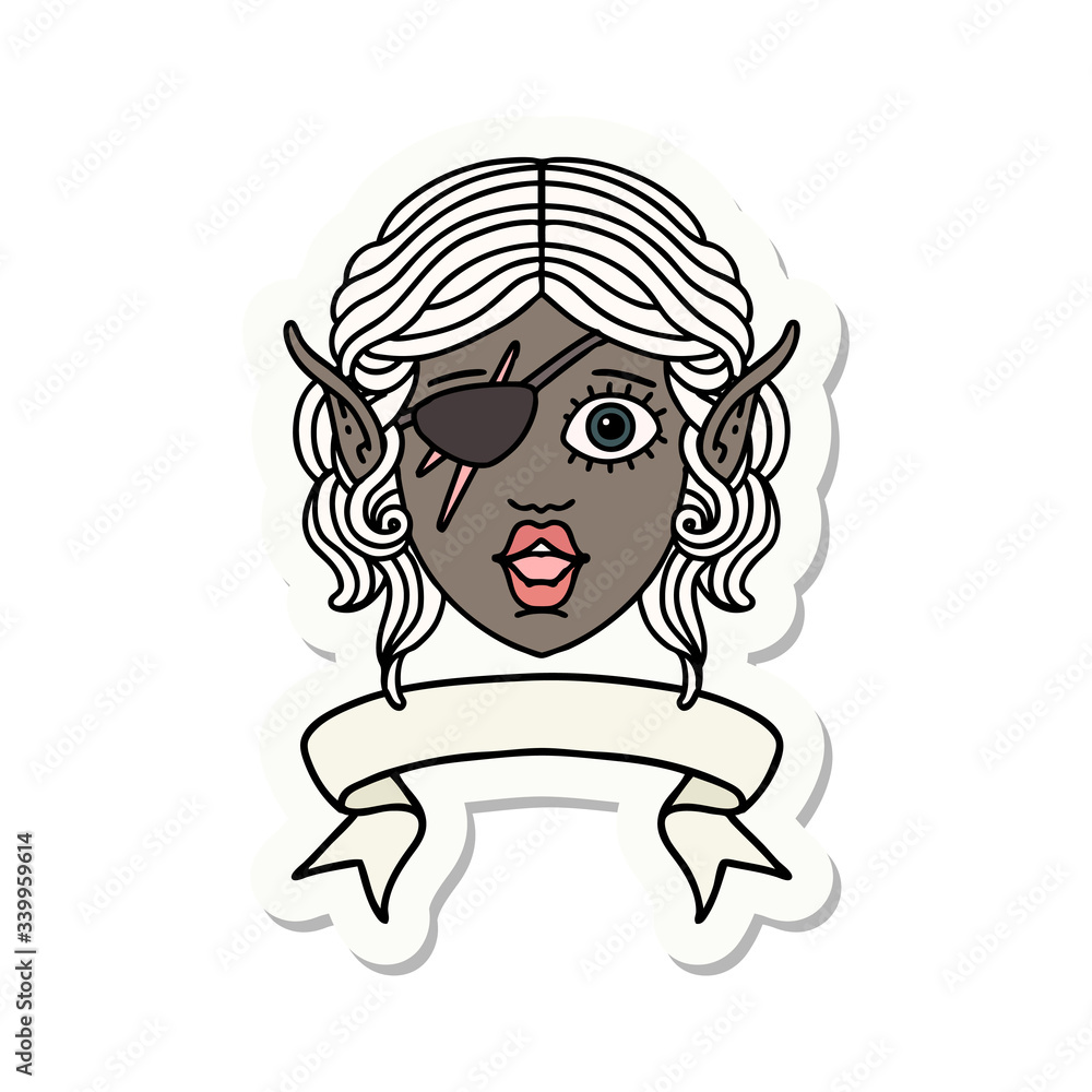 elf rogue character face with banner sticker elf rogue character face with banner sticker