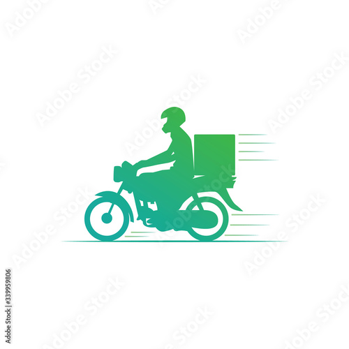 Motorbike & Delivery Man Logo.Food delivery Icon & Symbol design template.