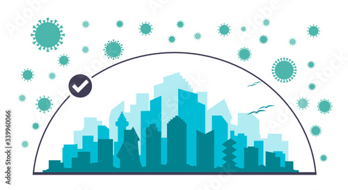 City, Area, Regional, Partial or total Lockdown During Coronavirus COVID-19 Pandemic. Effort to Stop Slow Down Spread of Novel Corona Virus by Self Quarantine & Obeying Protective Measure Illustration