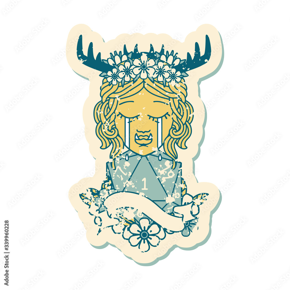 crying orc barbarian character face with natural one D20 roll illustration crying orc barbarian character face with natural one D20 roll illustration