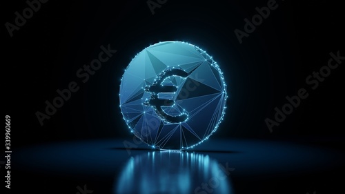 Tableau sur toile 3d rendering wireframe neon glowing symbol of euro  on black background with ref
