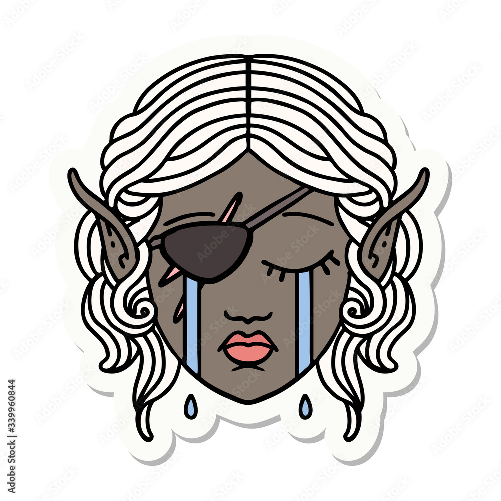crying elf rogue character face sticker crying elf rogue character face sticker