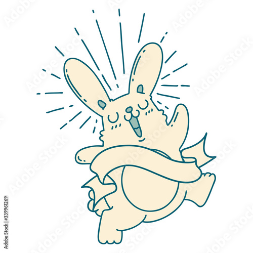banner with tattoo style prancing rabbit