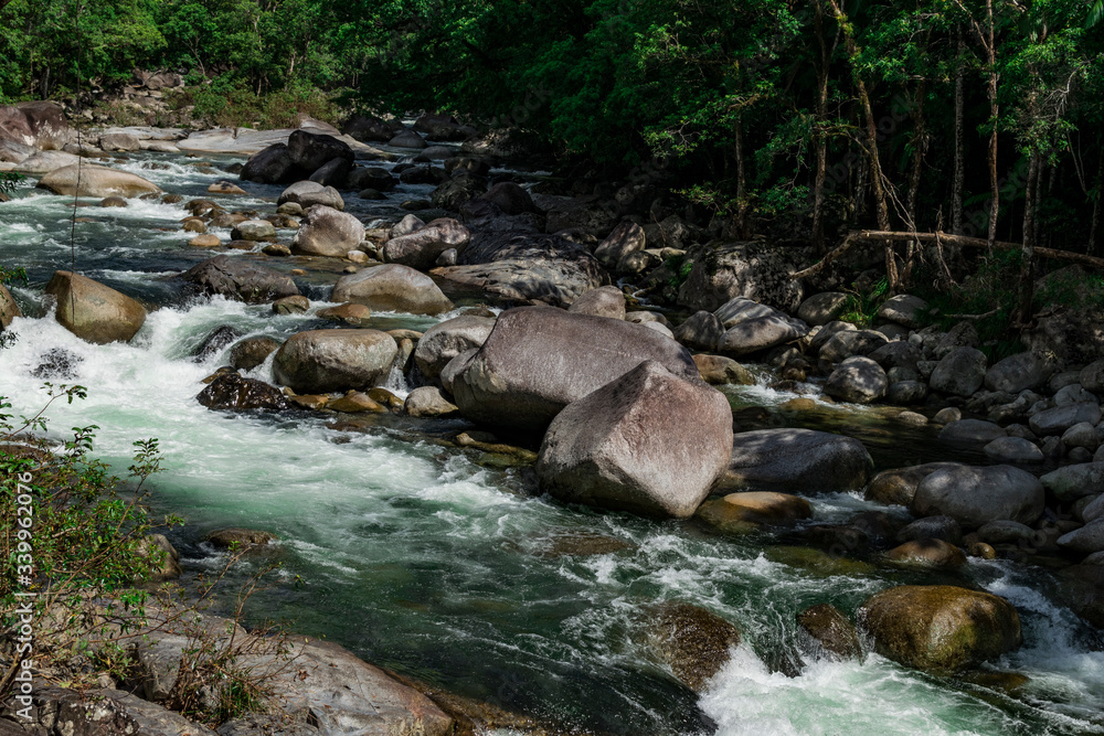 View of Mossman Gorge river, Queensland, Australia. Part of Daintree Rainforest National Park, magical place with crystal water. View of Mossman Gorge river, Queensland, Australia. Part of Daintree Rainforest National Park, magical place with crystal water.