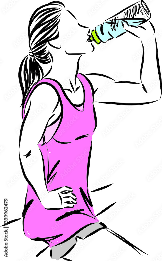 thirsty fitness woman drinking bottle of water vector illustration thirsty fitness woman drinking bottle of water vector illustration