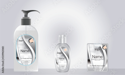 liquid soap and pocket hand sanitizer with label design ready for mock up. vector illustration