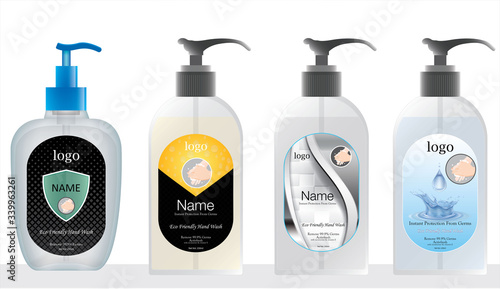 Bottle with liquid soap with label designs for your product. Plastic bottle with label ready for mock up. vector