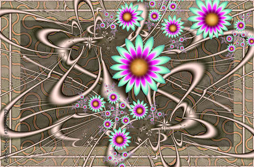 Computer graphics. Fractal texture in frame. Flowers photo