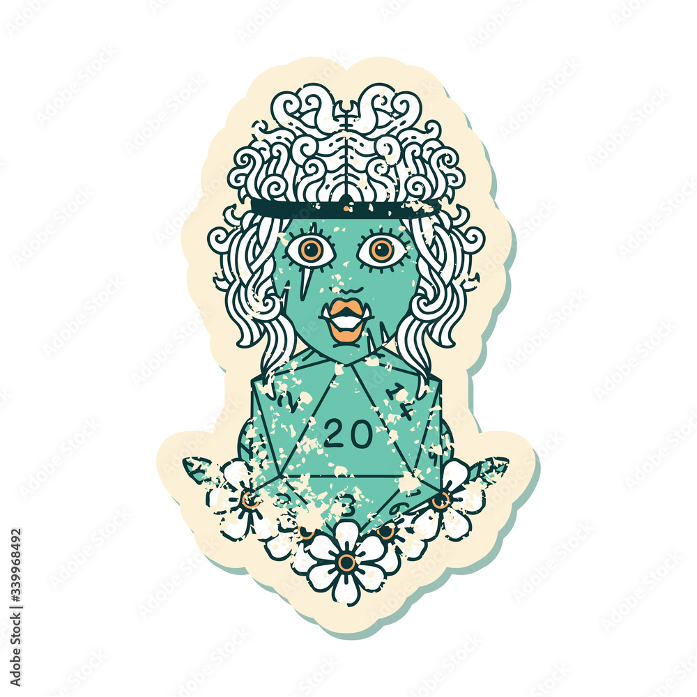 orc barbarian with natural twenty dice roll illustration