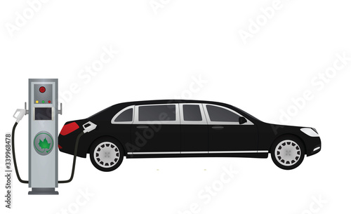 Electric limo charging. vector illustration