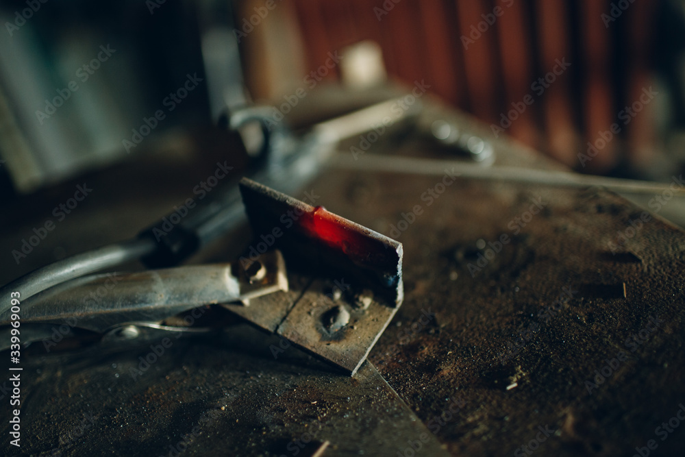 Red Hot metal structure after welding Red Hot metal structure after welding