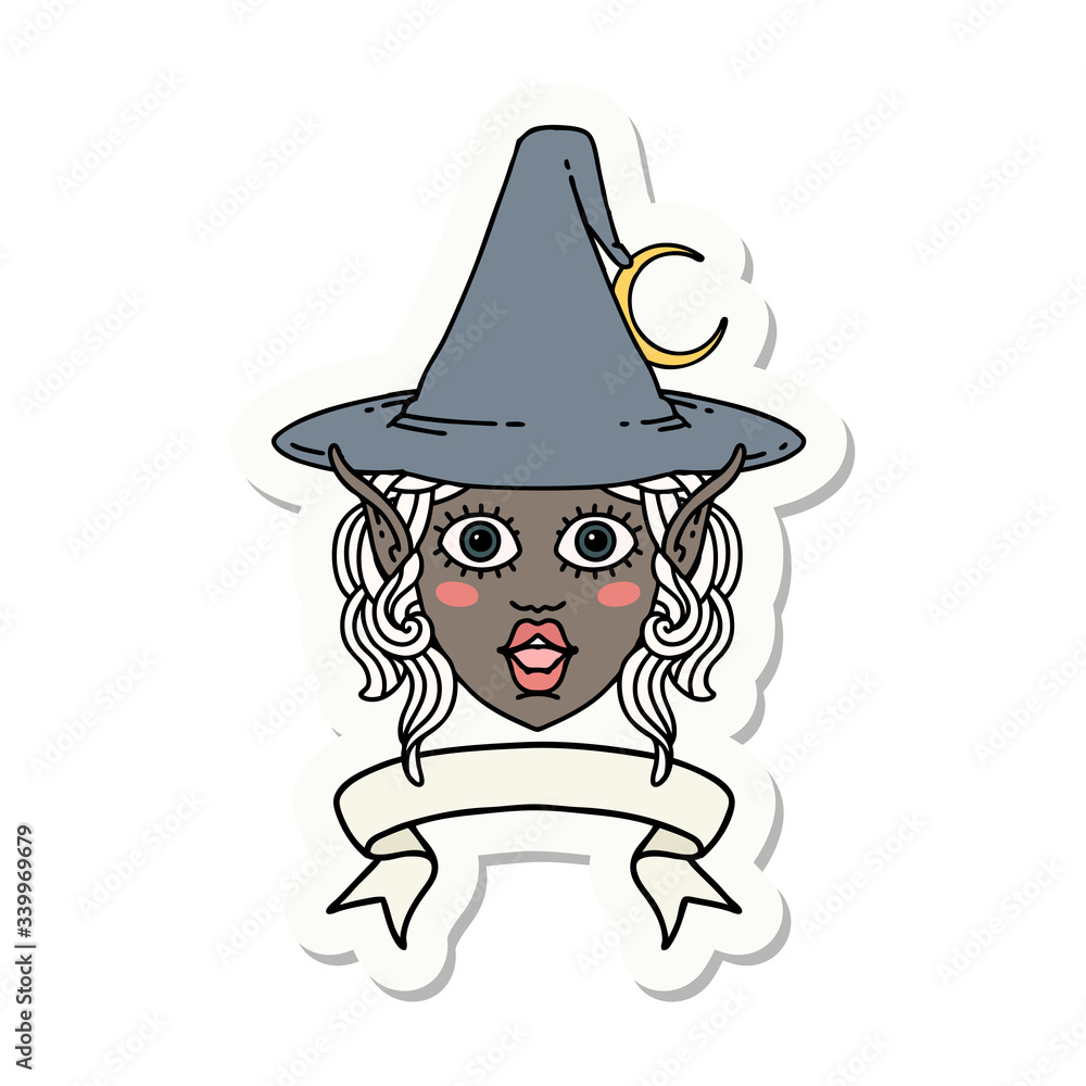 elf mage character face with banner sticker