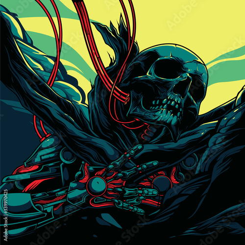 mechanical skeleton illustration and poster design