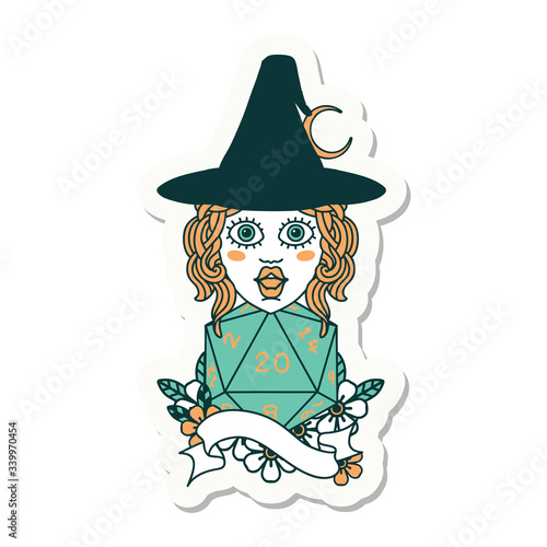 human mage with natural twenty dice roll sticker
