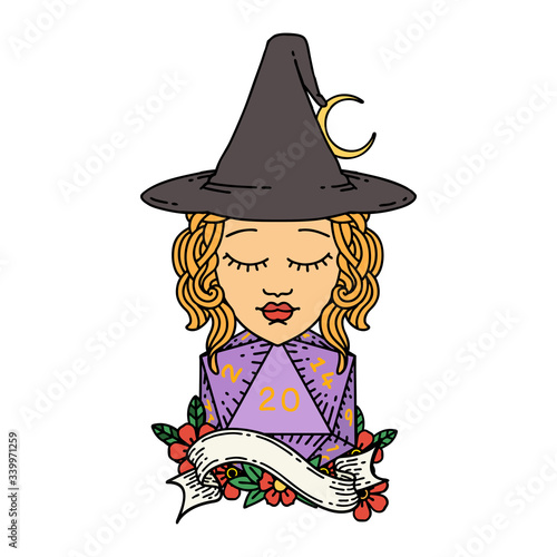 human mage with natural 20 D20 dice roll illustration