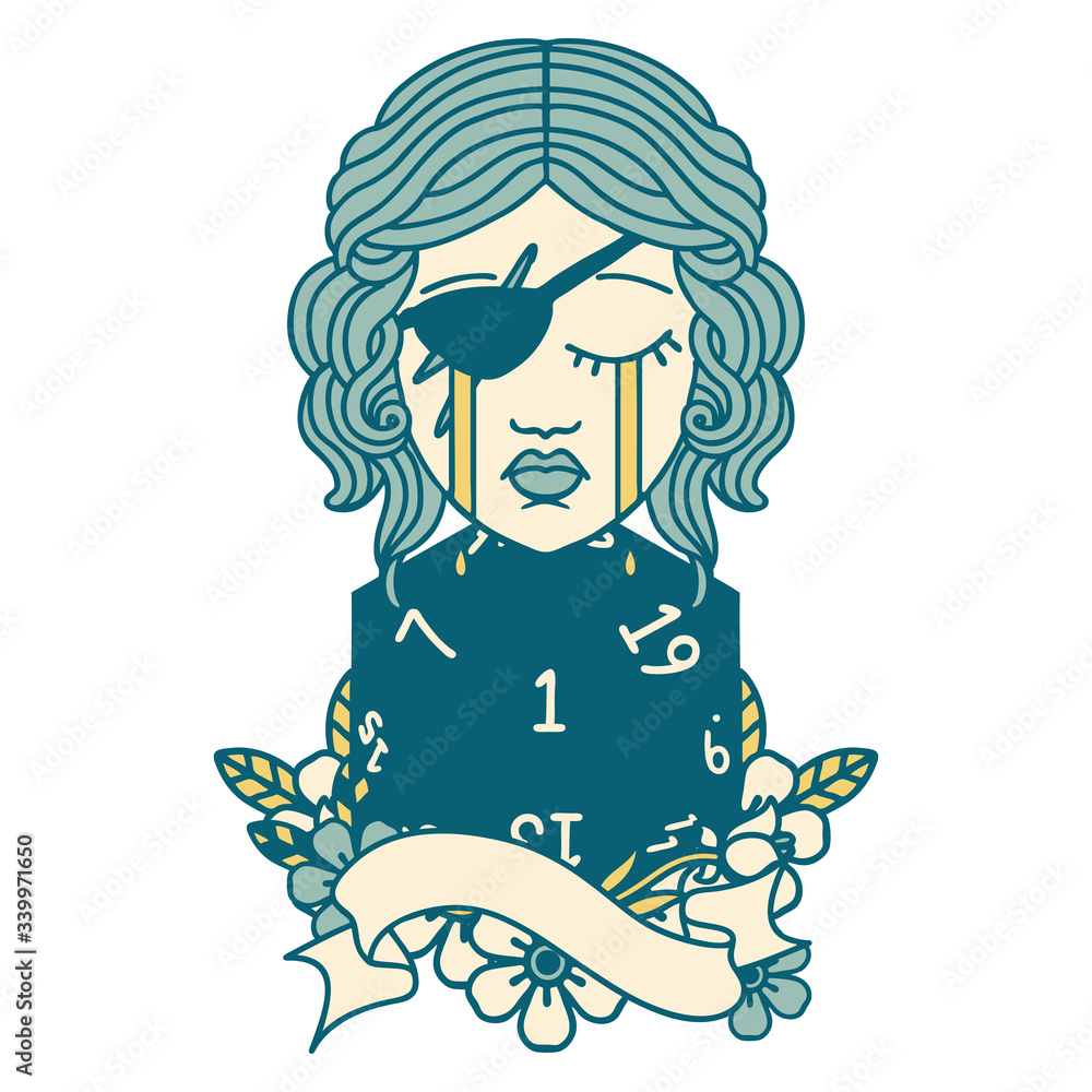 crying human rogue with natural one D20 roll illustration crying human rogue with natural one D20 roll illustration