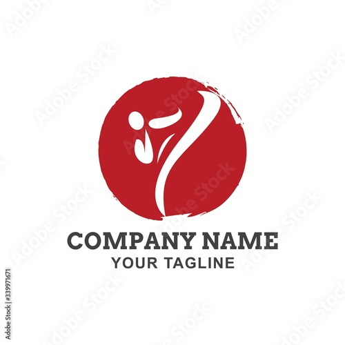 Fight Club Karate Kickboxing Taekwondo Logo design vector template. Man doing High Kick Combat Logotype concept icon.