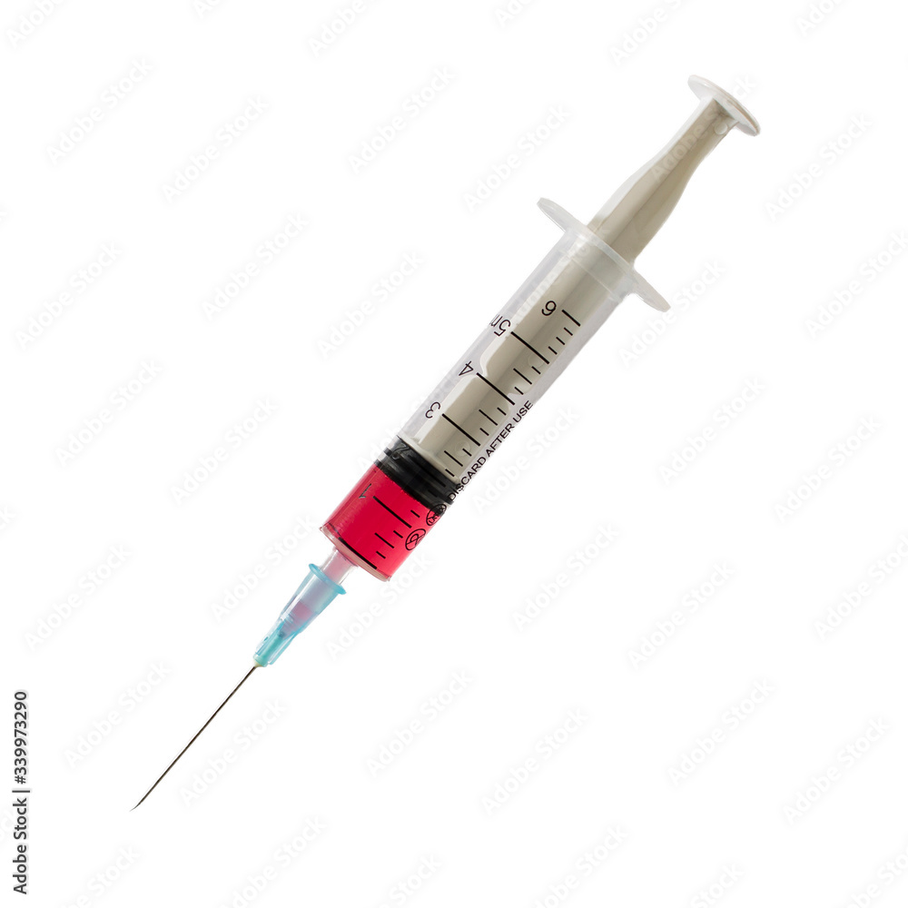 syringe with needle and red liquid isolated on white background syringe with needle and red liquid isolated on white background
