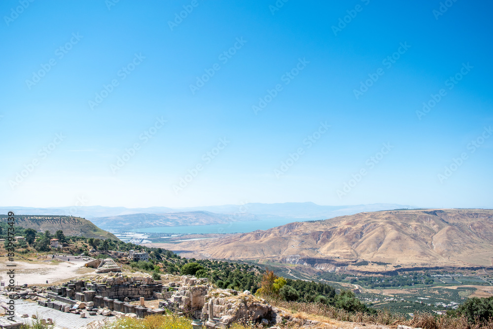 Overlooking the Sea of Galilee from Jordan looking into Israel, West Bank, Syria and Lebanon