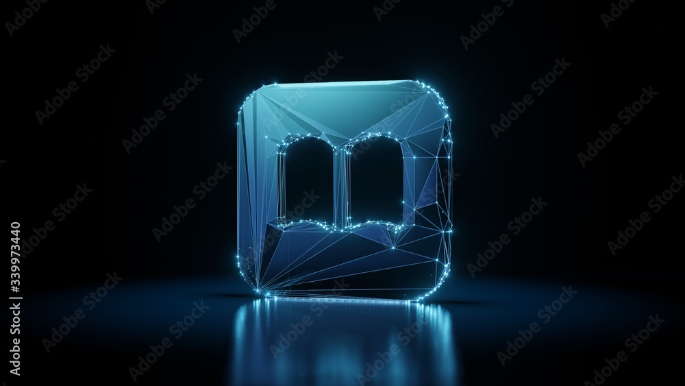 3d rendering wireframe neon glowing symbol of iBook on black background with reflection 3d rendering wireframe neon glowing symbol of iBook on black background with reflection