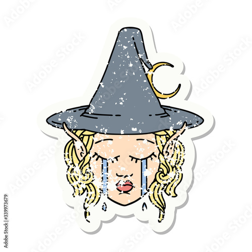 crying elf mage character face grunge sticker