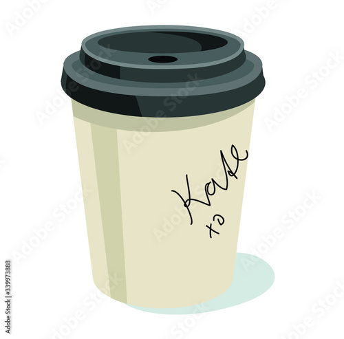 coffee take away cup with signature name sign write paper plastic cafe symbol isolated on white background
