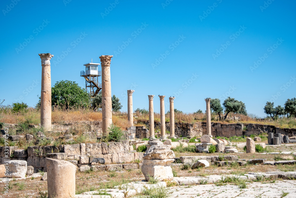 Ancient Greek and Roman Colonnaded road in Gadara, Jordan