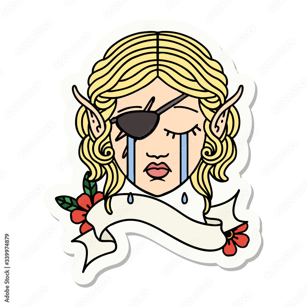 crying elf rogue character face sticker crying elf rogue character face sticker