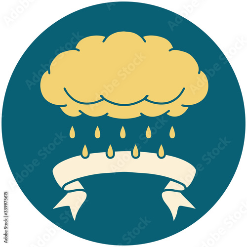 icon with banner of a cloud raining