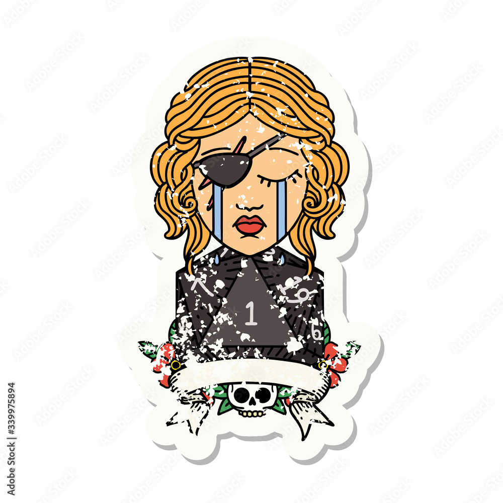 crying human rogue with natural one roll grunge sticker crying human rogue with natural one roll grunge sticker