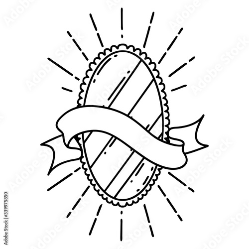 banner with black line work tattoo style shining mirror
