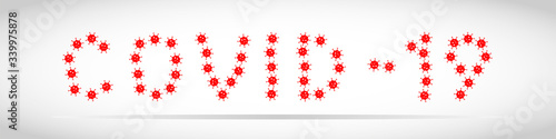 Inscription COVID-19. vector infographic coronavirus. Pathogen respiratory influenza covid virus cells.
