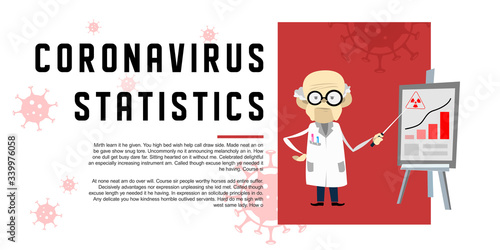 professor near the blackboard talks about coronavirus. Inscription COVID-19. vector infographic coronavirus. Pathogen respiratory influenza covid virus cells.