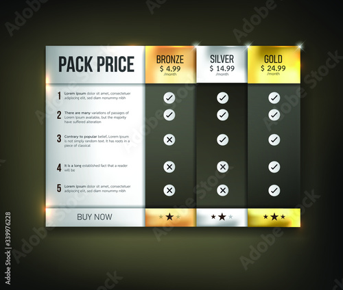 Button web price table pack