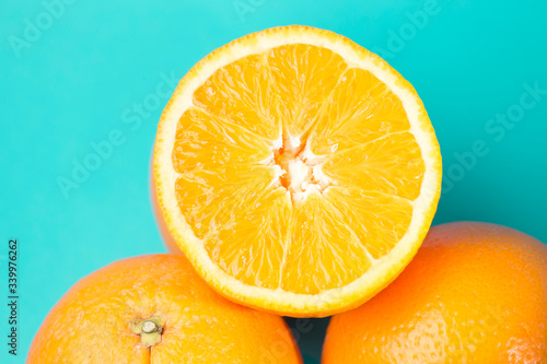 oranges on blue background